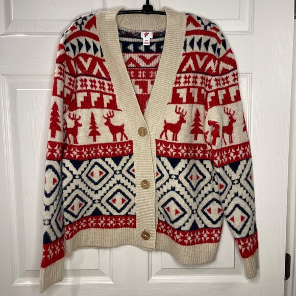 Nordic Isle V-Neck Christmas Cardigan Sweater Women's Size S/M Reindeer Holiday - Picture 9 of 10